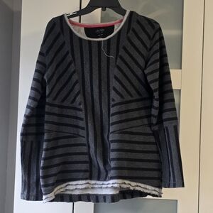 Calvin Klein Gray and Black Striped Crewneck Sweater